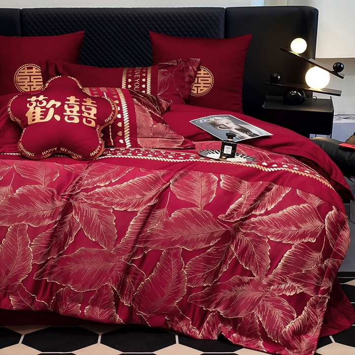 91家纺网 家纺一手货源 找家纺 甜咪咪婚庆 2026春夏新款大提花婚庆结婚四件套多件套床单床笠款 相爱