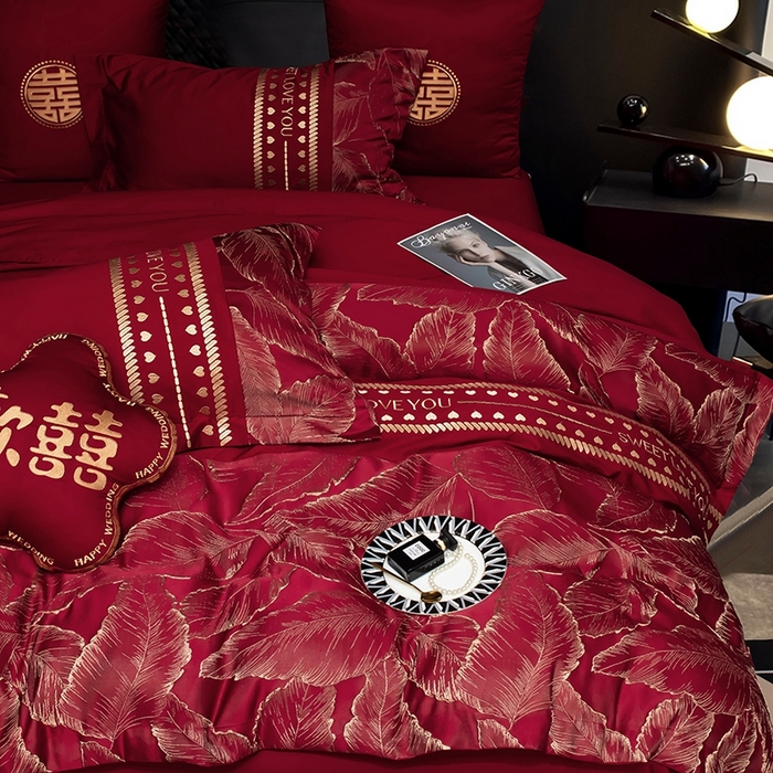 91家纺网 家纺一手货源 找家纺 甜咪咪婚庆 2026春夏新款大提花婚庆结婚四件套多件套床单床笠款 相爱