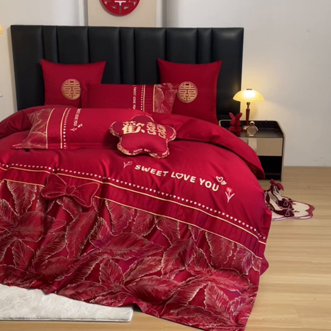 91家纺网 家纺一手货源 找家纺 （总）甜咪咪婚庆 2026春夏新款大提花婚庆结婚四件套多件套床单床笠款