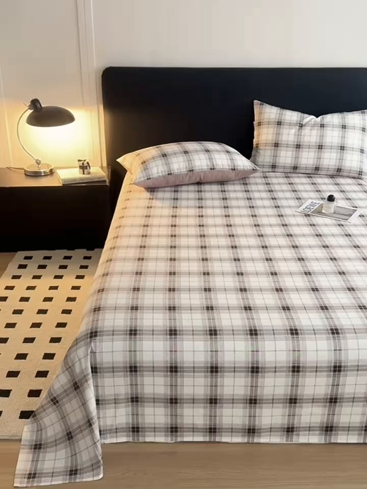 91家纺网 家纺一手货源 找家纺 女子家纺 2026新款40支13070全棉纯棉简约格子A版单床单床单单件 英伦-棕咖