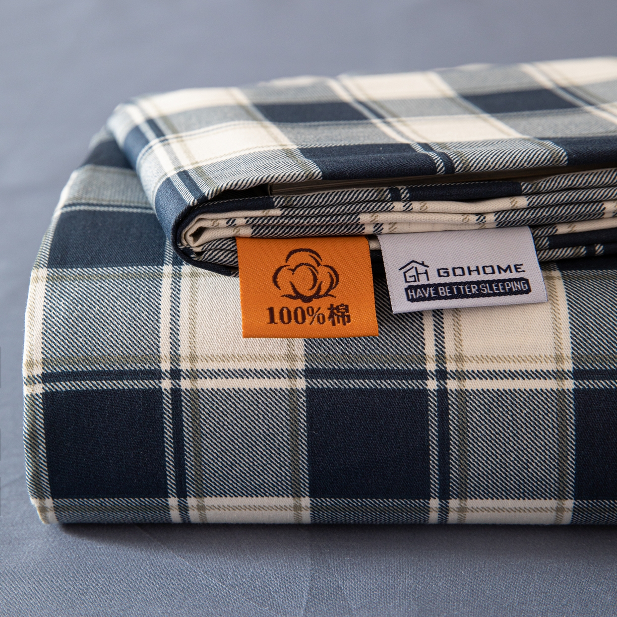 91家纺网 家纺一手货源 找家纺 女子家纺 2026新款40支13070全棉纯棉简约格子A版单床单床单单件 藏青学院