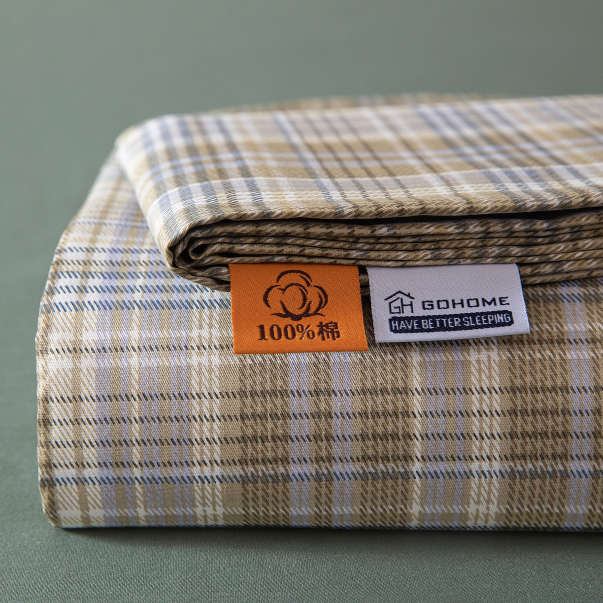 91家纺网 家纺一手货源 找家纺 女子家纺 2026新款40支13070全棉纯棉简约格子A版单床单床单单件 抹茶格