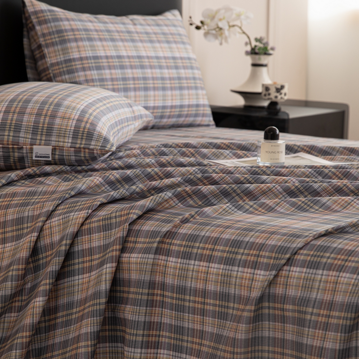 91家纺网 家纺一手货源 找家纺 女子家纺 2026新款40支13070全棉纯棉简约格子A版单床单床单单件 雾蓝格