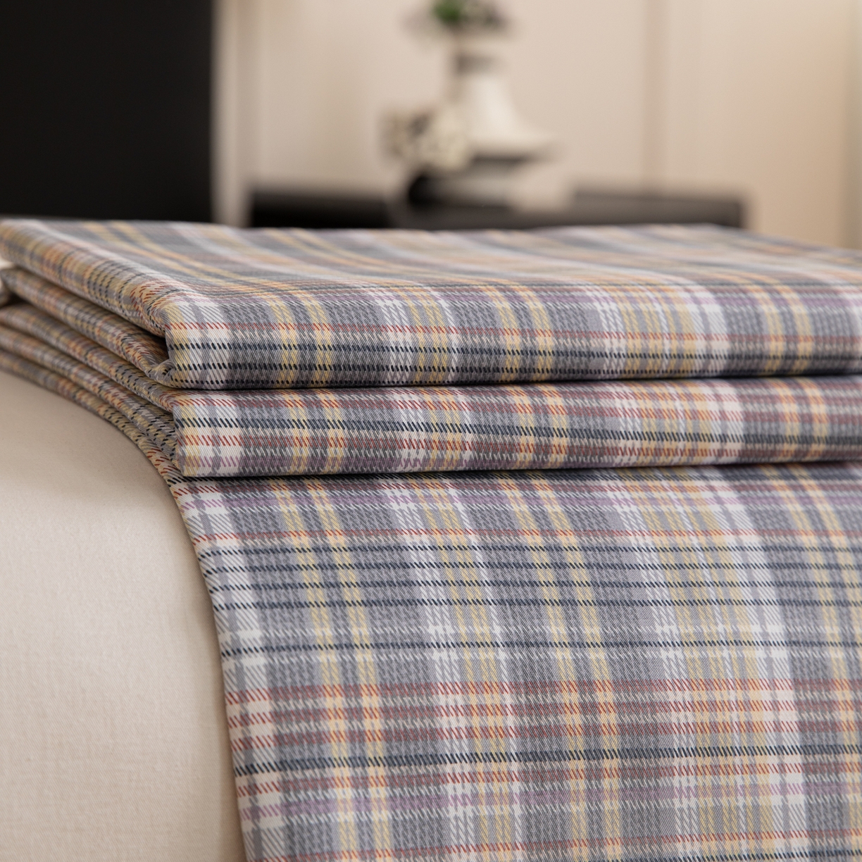 91家纺网 家纺一手货源 找家纺 女子家纺 2026新款40支13070全棉纯棉简约格子A版单床单床单单件 雾蓝格