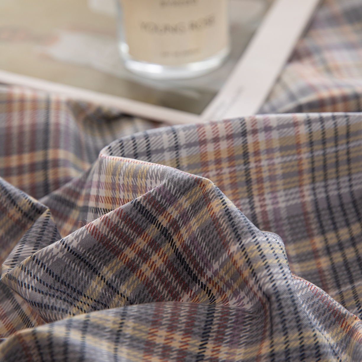 91家纺网 家纺一手货源 找家纺 女子家纺 2026新款40支13070全棉纯棉简约格子A版单床单床单单件 雾蓝格