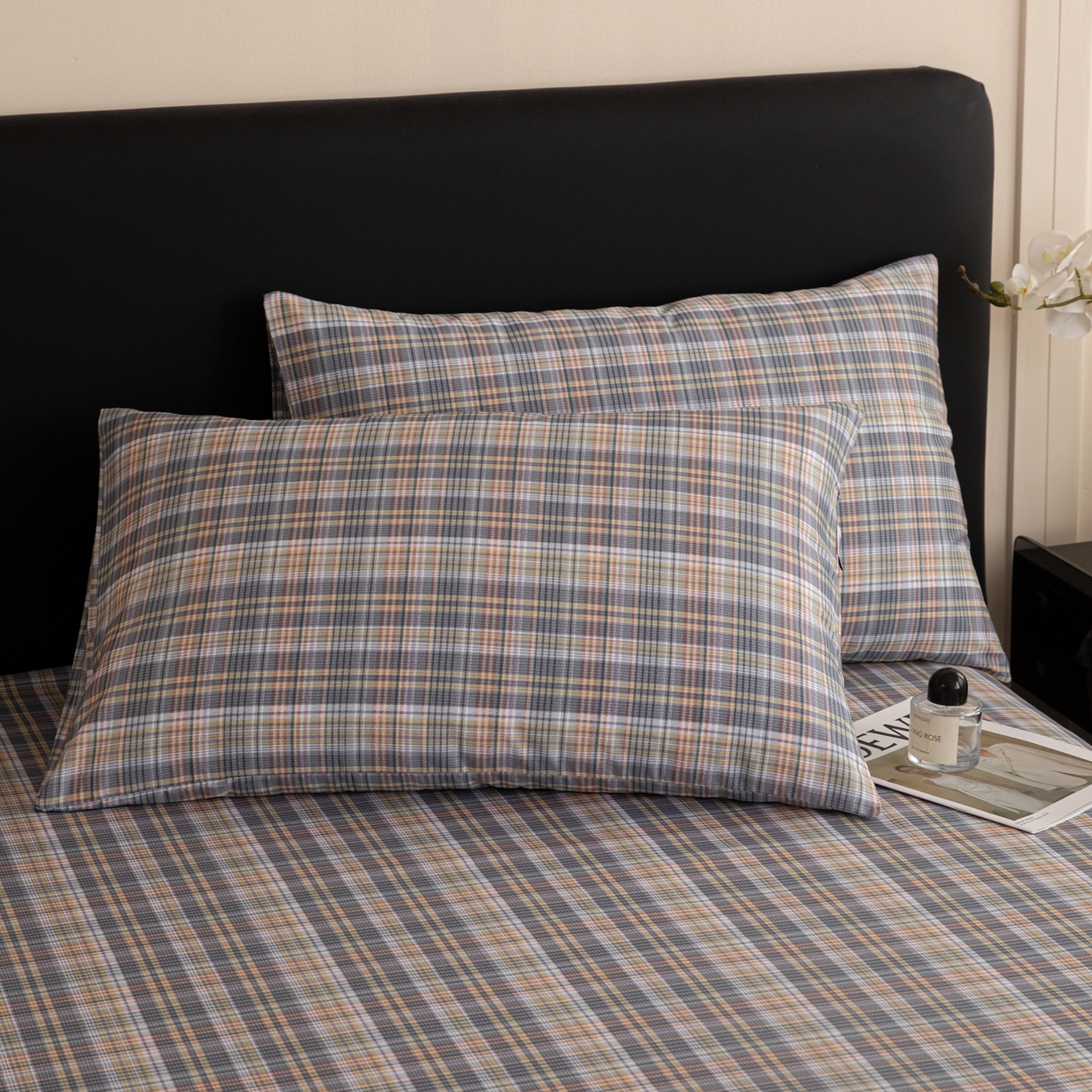 91家纺网 家纺一手货源 找家纺 女子家纺 2026新款40支13070全棉纯棉简约格子A版单床单床单单件 雾蓝格