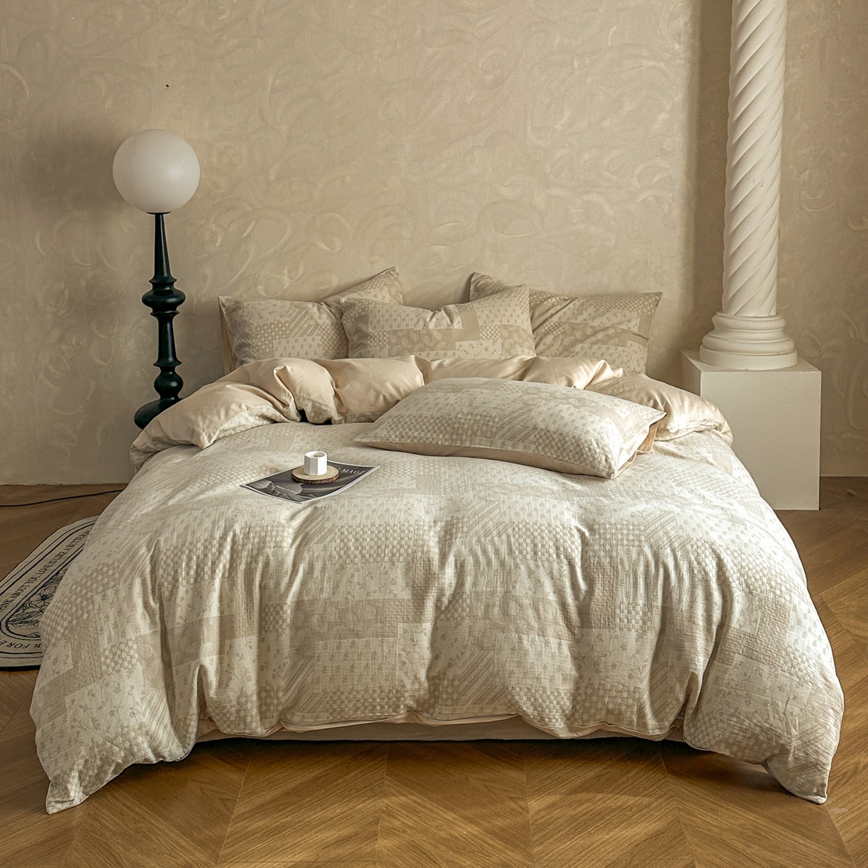 91家纺网 家纺一手货源 找家纺 （总）田野 2026新款全棉水洗提花三层纱四件套