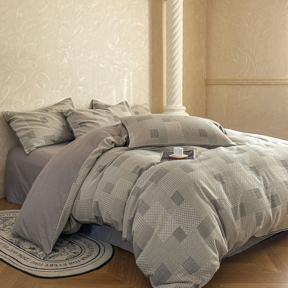 91家纺网 家纺一手货源 找家纺 （总）田野 2026新款全棉水洗提花三层纱四件套