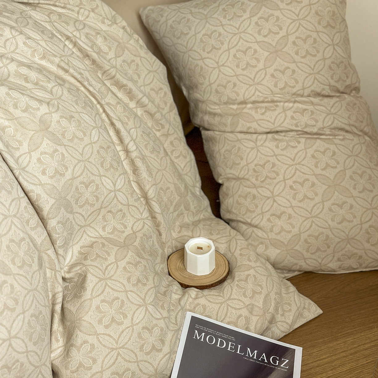 91家纺网 家纺一手货源 找家纺 田野 2026新款全棉水洗提花三层纱四件套 瑞恩 米驼