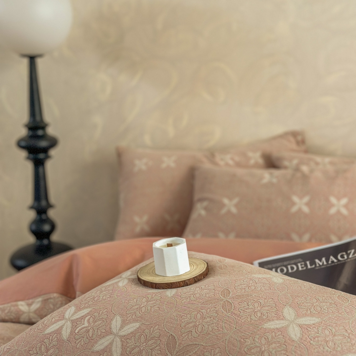 91家纺网 家纺一手货源 找家纺 田野 2026新款全棉水洗提花三层纱四件套 瑞恩 豆沙粉