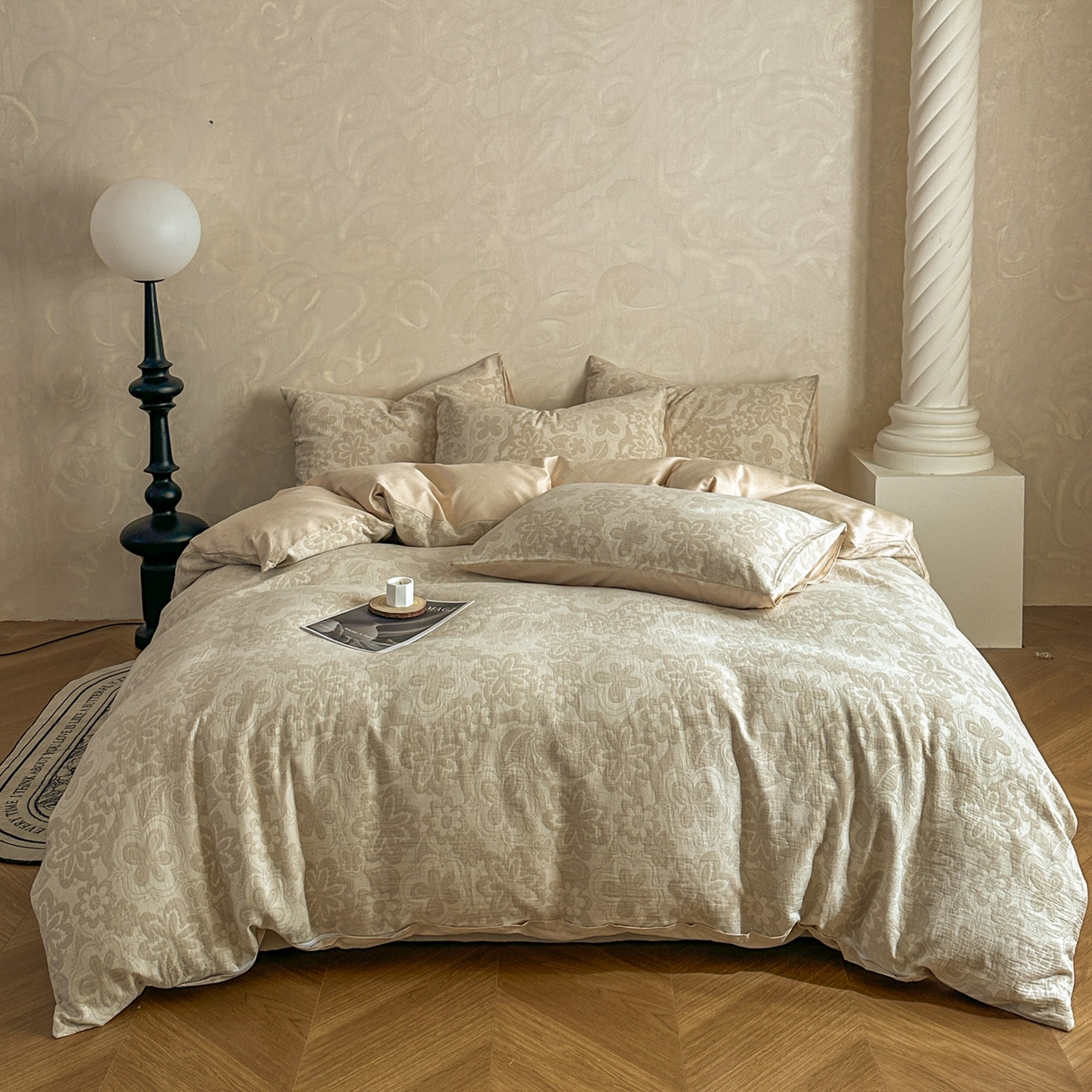 91家纺网 家纺一手货源 找家纺 （总）田野 2026新款全棉水洗提花三层纱四件套