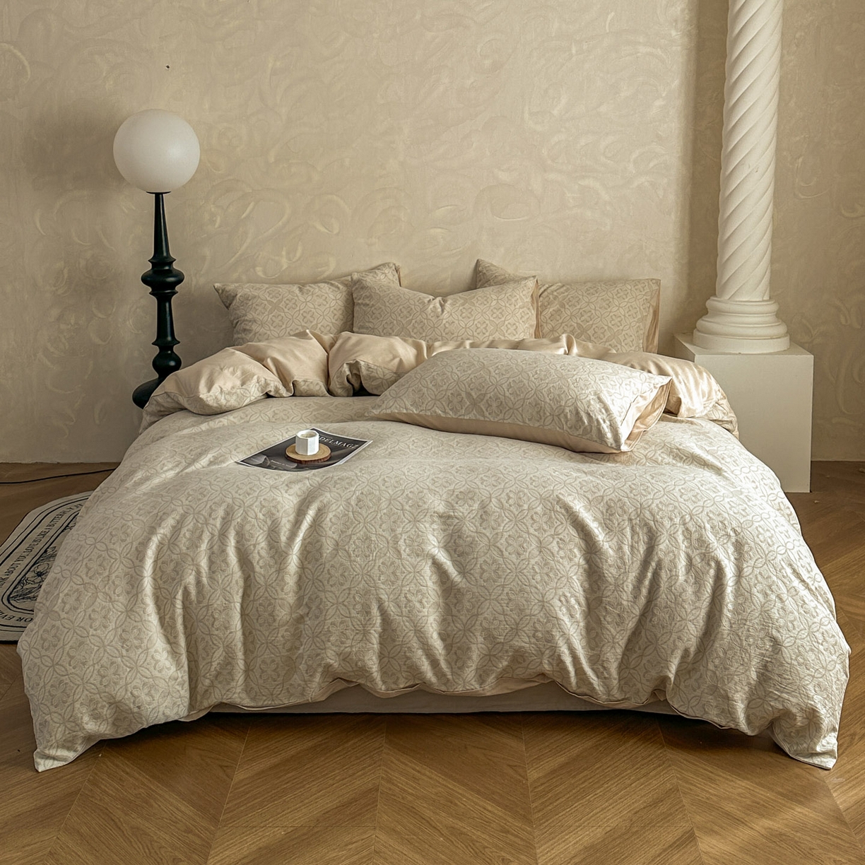 91家纺网 家纺一手货源 找家纺 （总）田野 2026新款全棉水洗提花三层纱四件套