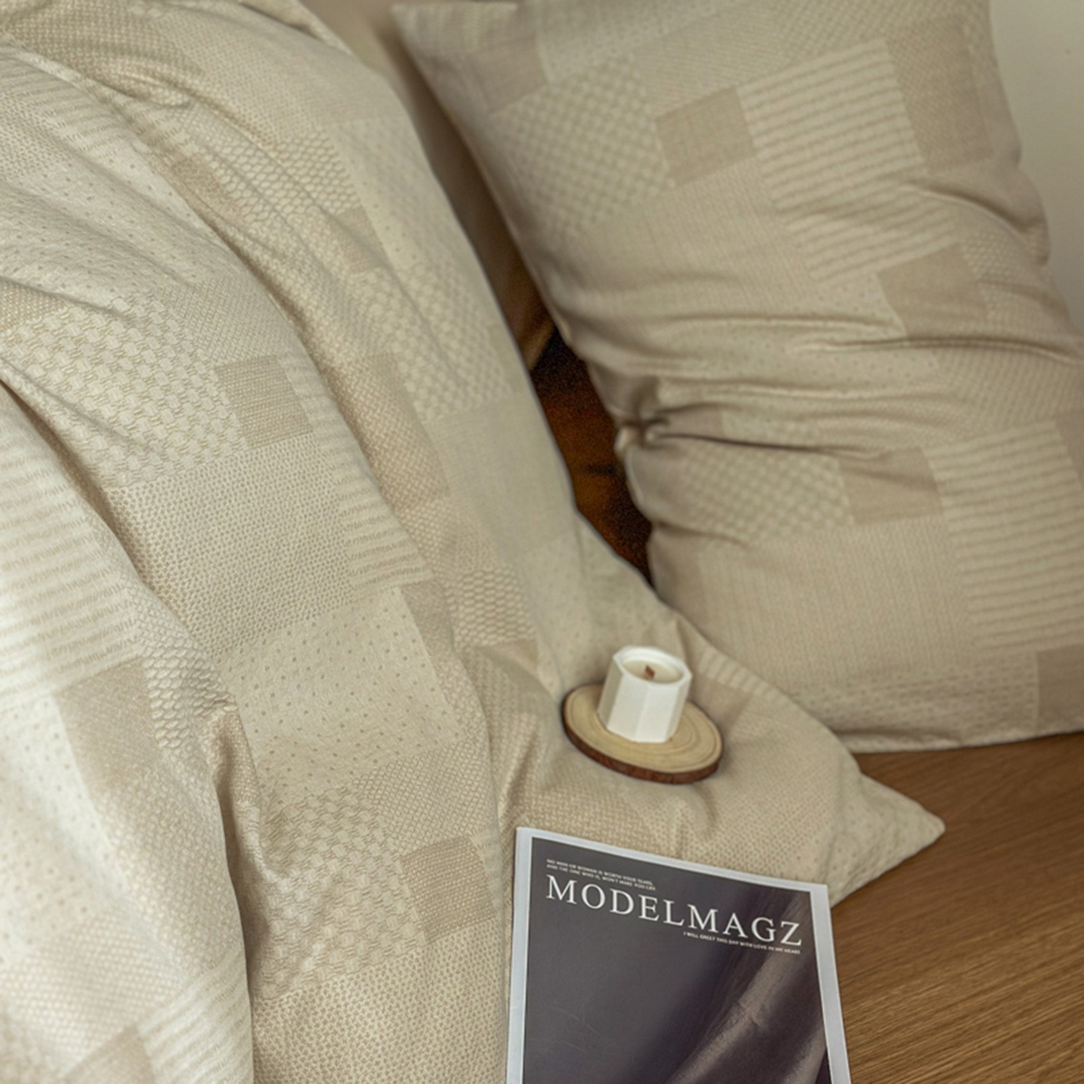 91家纺网 家纺一手货源 找家纺 田野 2026新款全棉水洗提花三层纱四件套 半糖主义 米驼