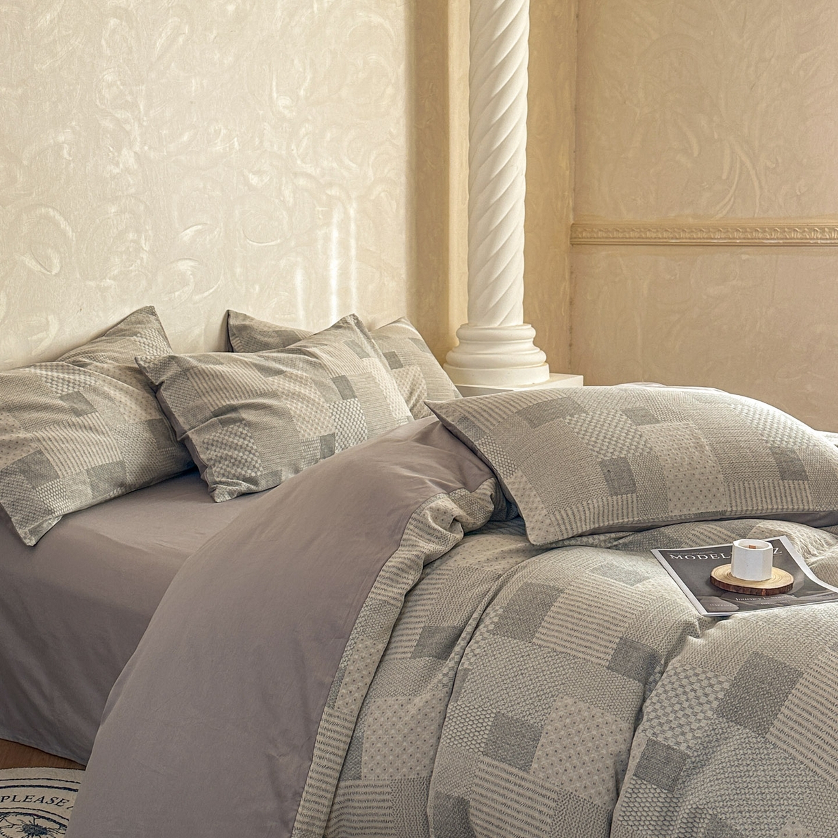 91家纺网 家纺一手货源 找家纺 （总）田野 2026新款全棉水洗提花三层纱四件套