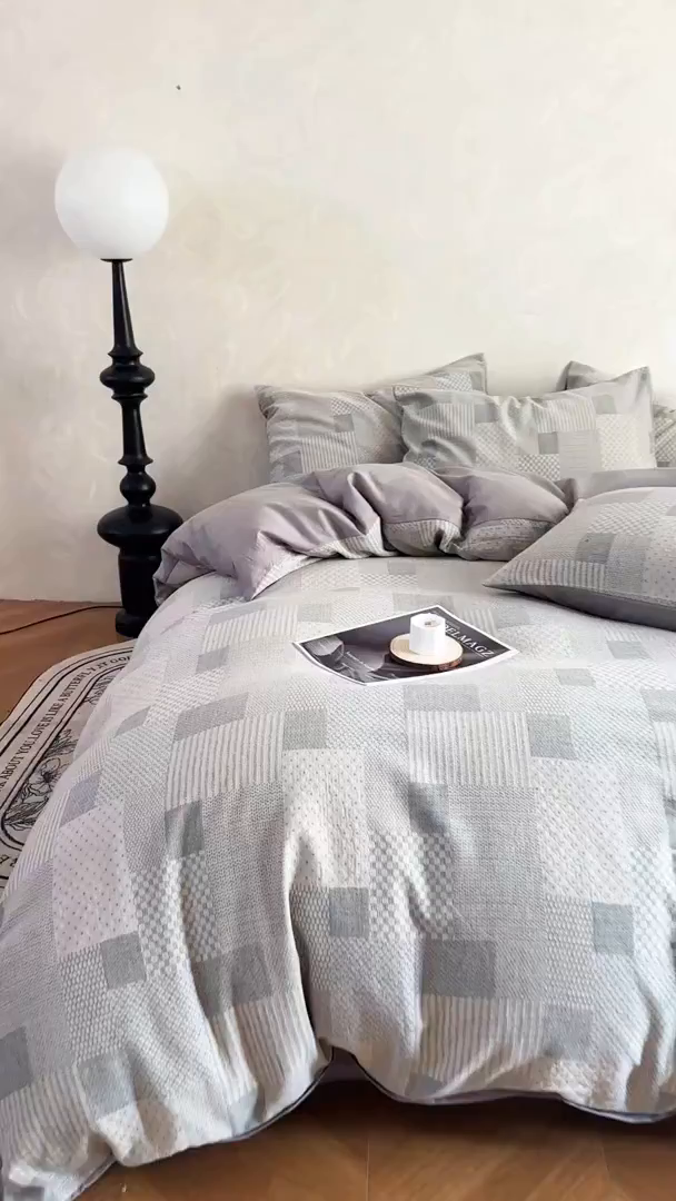 91家纺网 家纺一手货源 找家纺 （总）田野 2026新款全棉水洗提花三层纱四件套