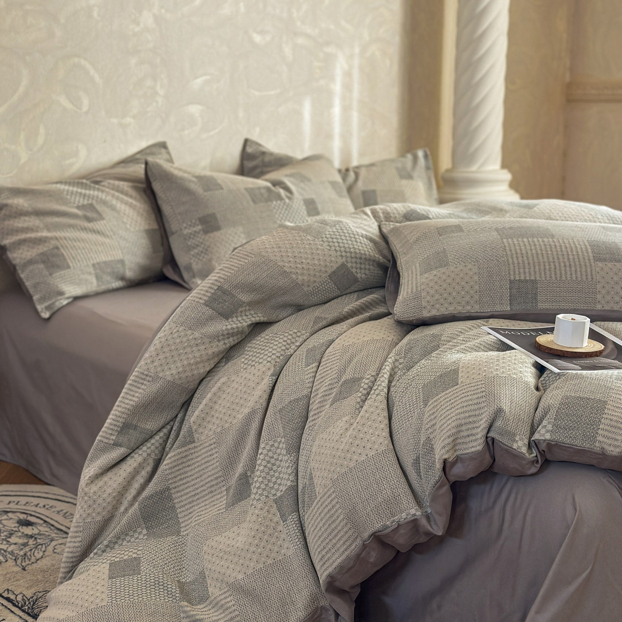 91家纺网 家纺一手货源 找家纺 （总）田野 2026新款全棉水洗提花三层纱四件套