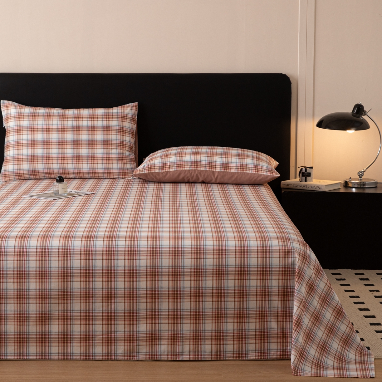 女子家纺 2026新款40支13070全棉纯棉简约格子A版单床单床单单件 英伦-焦糖