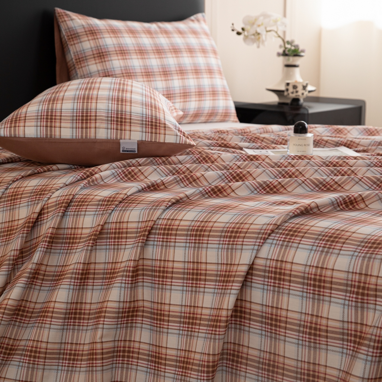 91家纺网 家纺一手货源 找家纺 女子家纺 2026新款40支13070全棉纯棉简约格子A版单床单床单单件 英伦-焦糖