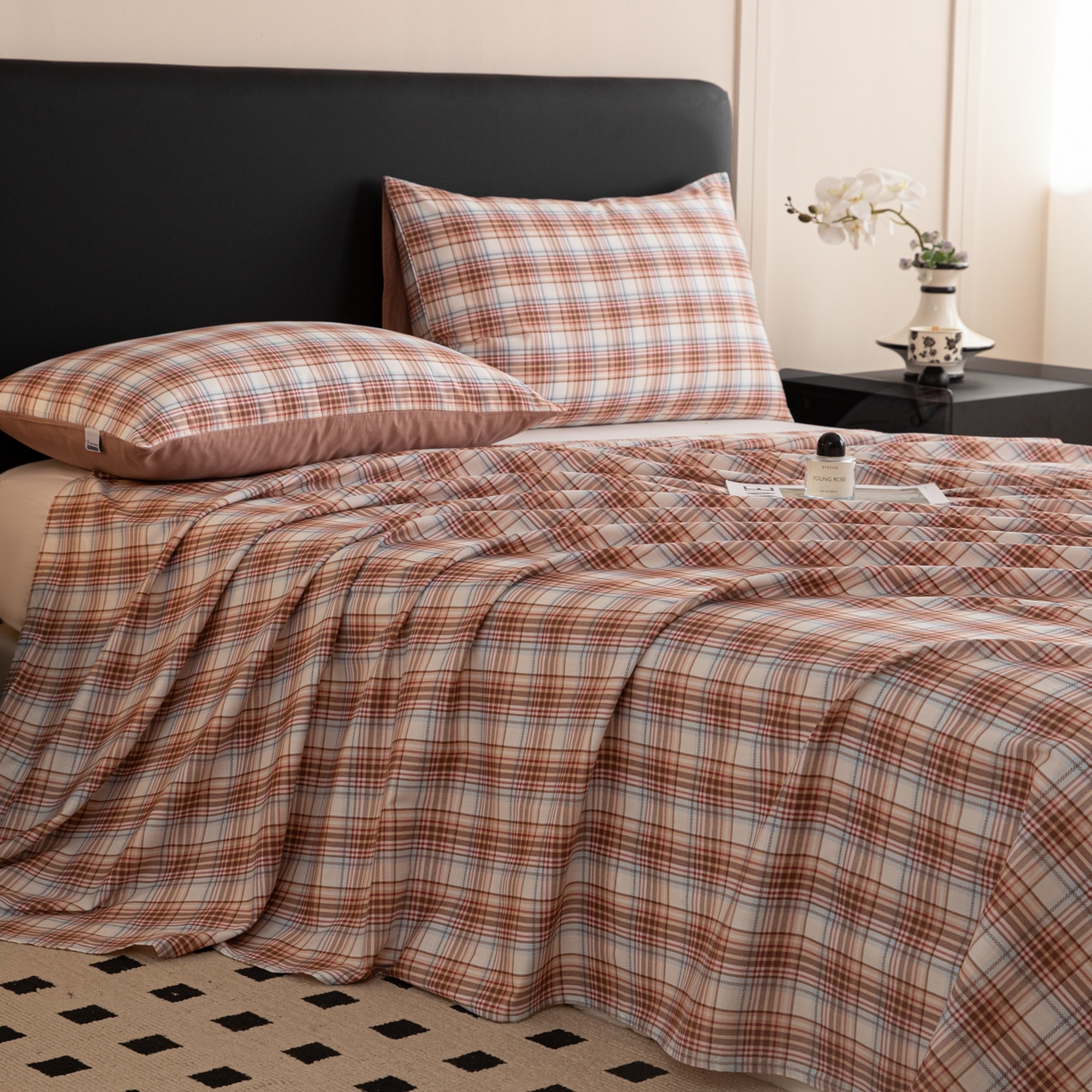 91家纺网 家纺一手货源 找家纺 女子家纺 2026新款40支13070全棉纯棉简约格子A版单床单床单单件 英伦-焦糖