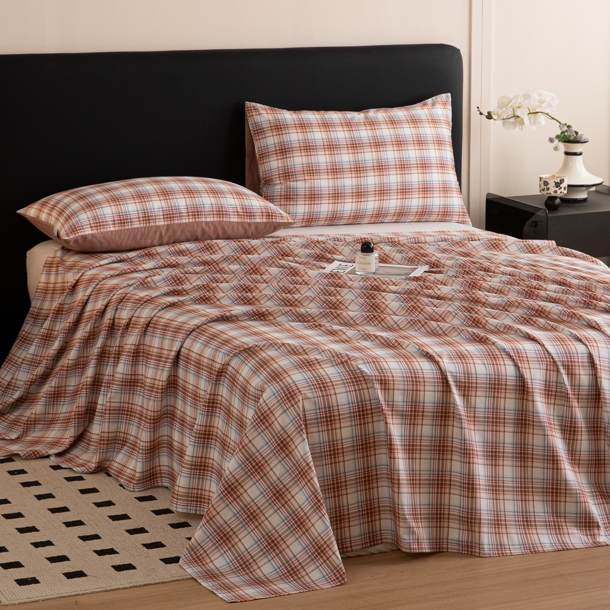 91家纺网 家纺一手货源 找家纺 女子家纺 2026新款40支13070全棉纯棉简约格子A版单床单床单单件 英伦-焦糖