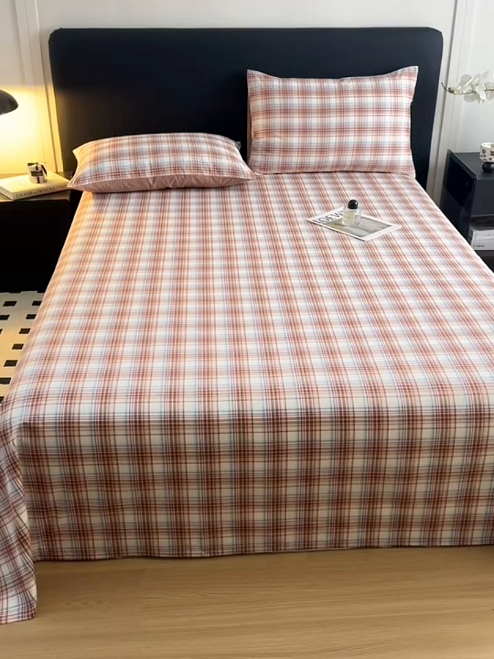 91家纺网 家纺一手货源 找家纺 女子家纺 2026新款40支13070全棉纯棉简约格子A版单床单床单单件 英伦-焦糖