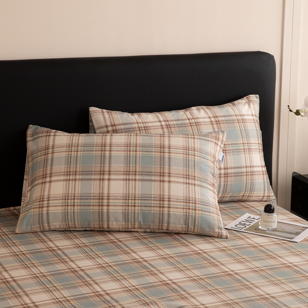 91家纺网 家纺一手货源 找家纺 女子家纺 2026新款40支13070全棉纯棉简约格子A版单床单床单单件 英伦-蓝咖