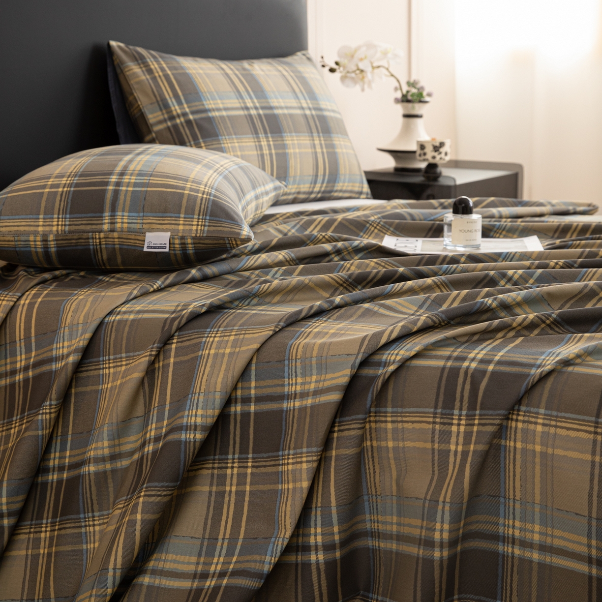 91家纺网 家纺一手货源 找家纺 女子家纺 2026新款40支13070全棉纯棉简约格子A版单床单床单单件 英伦-青澜