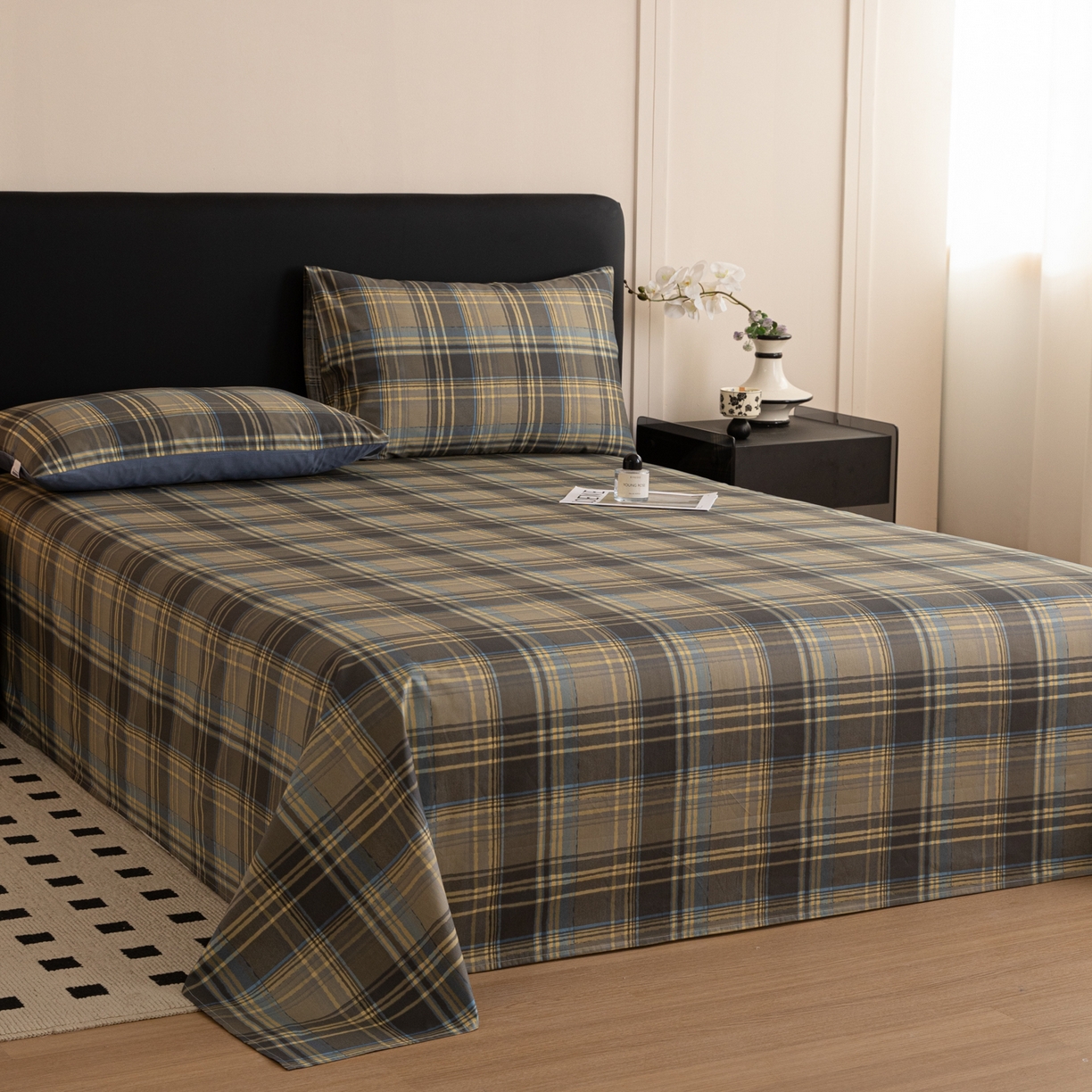 91家纺网 家纺一手货源 找家纺 女子家纺 2026新款40支13070全棉纯棉简约格子A版单床单床单单件 英伦-青澜