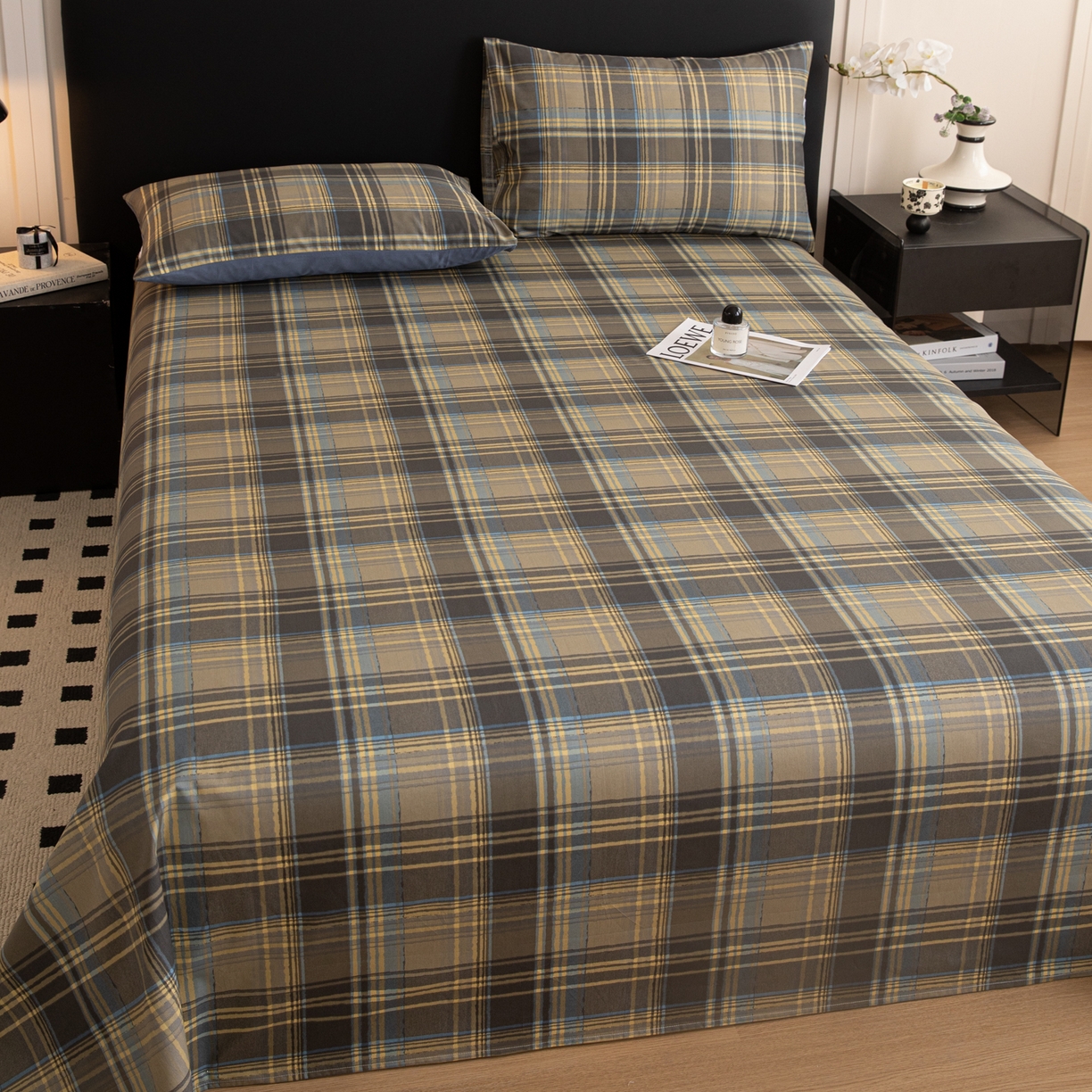 91家纺网 家纺一手货源 找家纺 女子家纺 2026新款40支13070全棉纯棉简约格子A版单床单床单单件 英伦-青澜