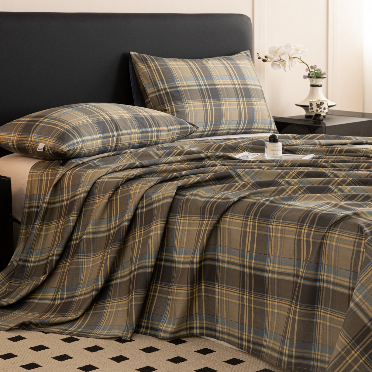 91家纺网 家纺一手货源 找家纺 女子家纺 2026新款40支13070全棉纯棉简约格子A版单床单床单单件 英伦-青澜