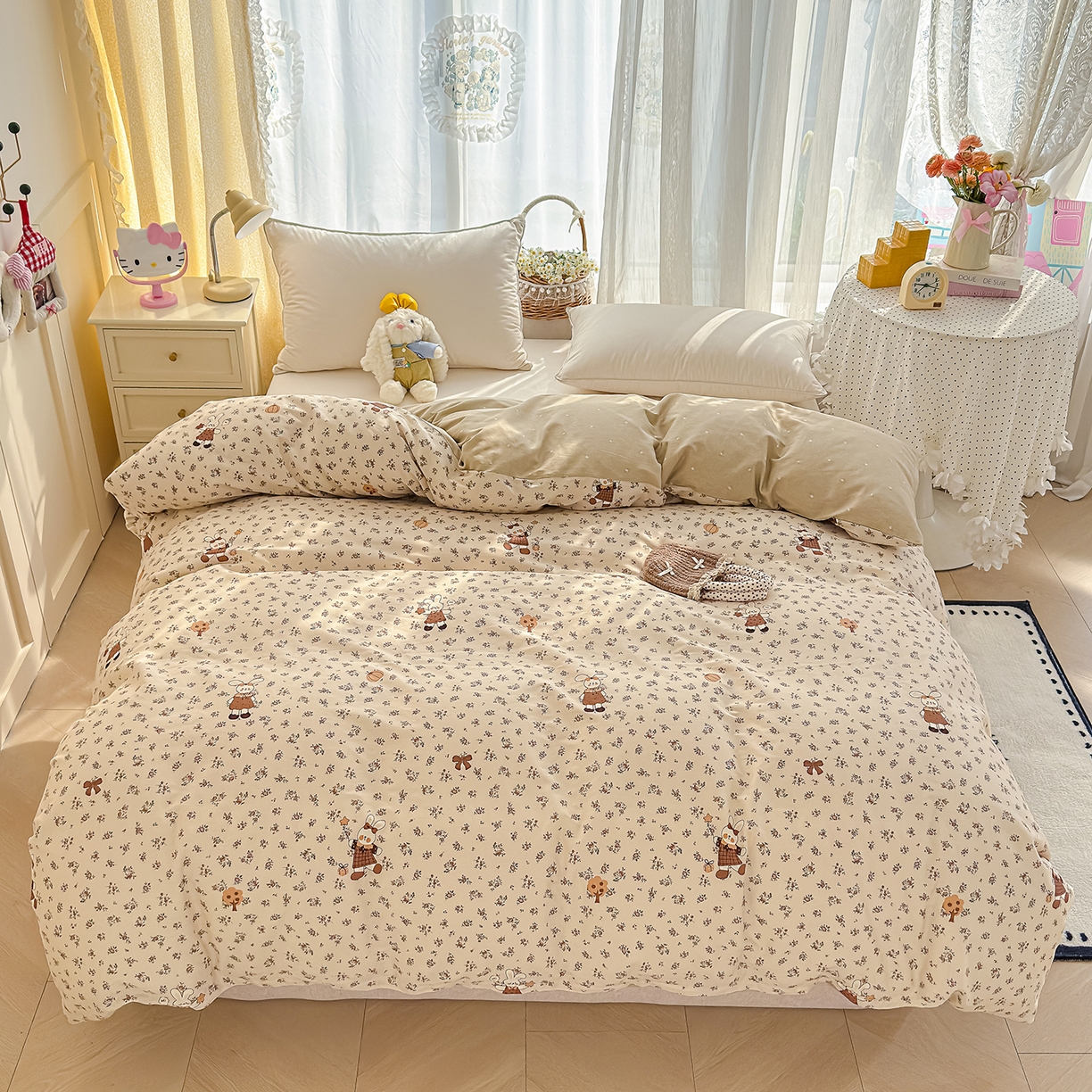 91家纺网 家纺一手货源 找家纺 铺尚美家纺 2026新款12868新疆全棉纯棉单品被套系列（提供质检报告） 花园兔