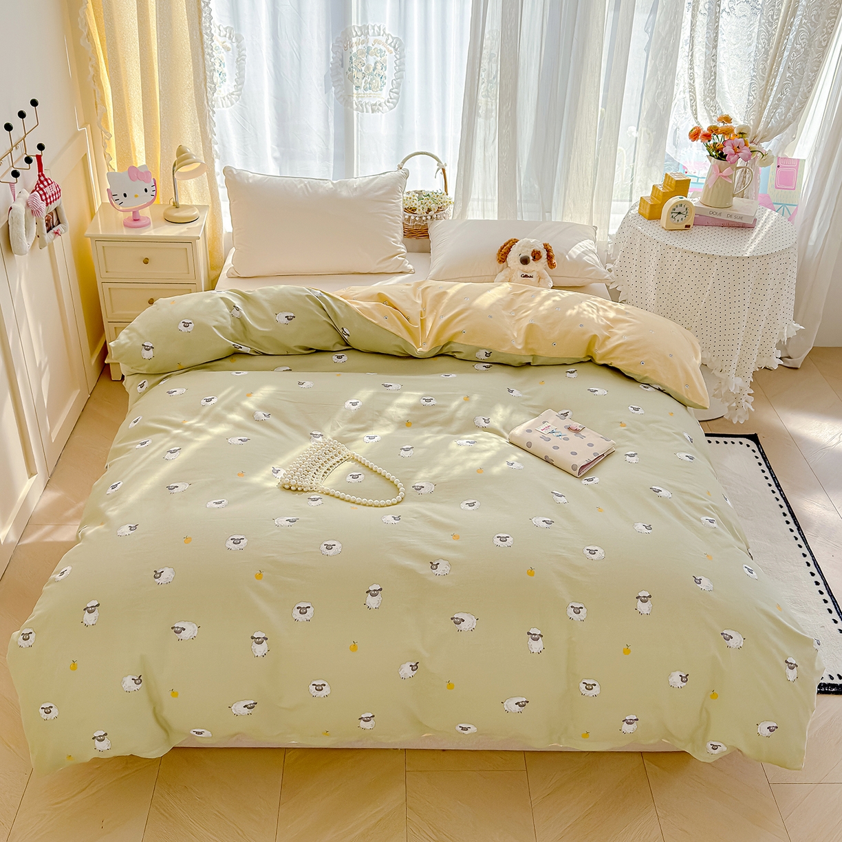 91家纺网 家纺一手货源 找家纺 铺尚美家纺 2026新款12868新疆全棉纯棉单品被套系列（提供质检报告） 抹茶小羊