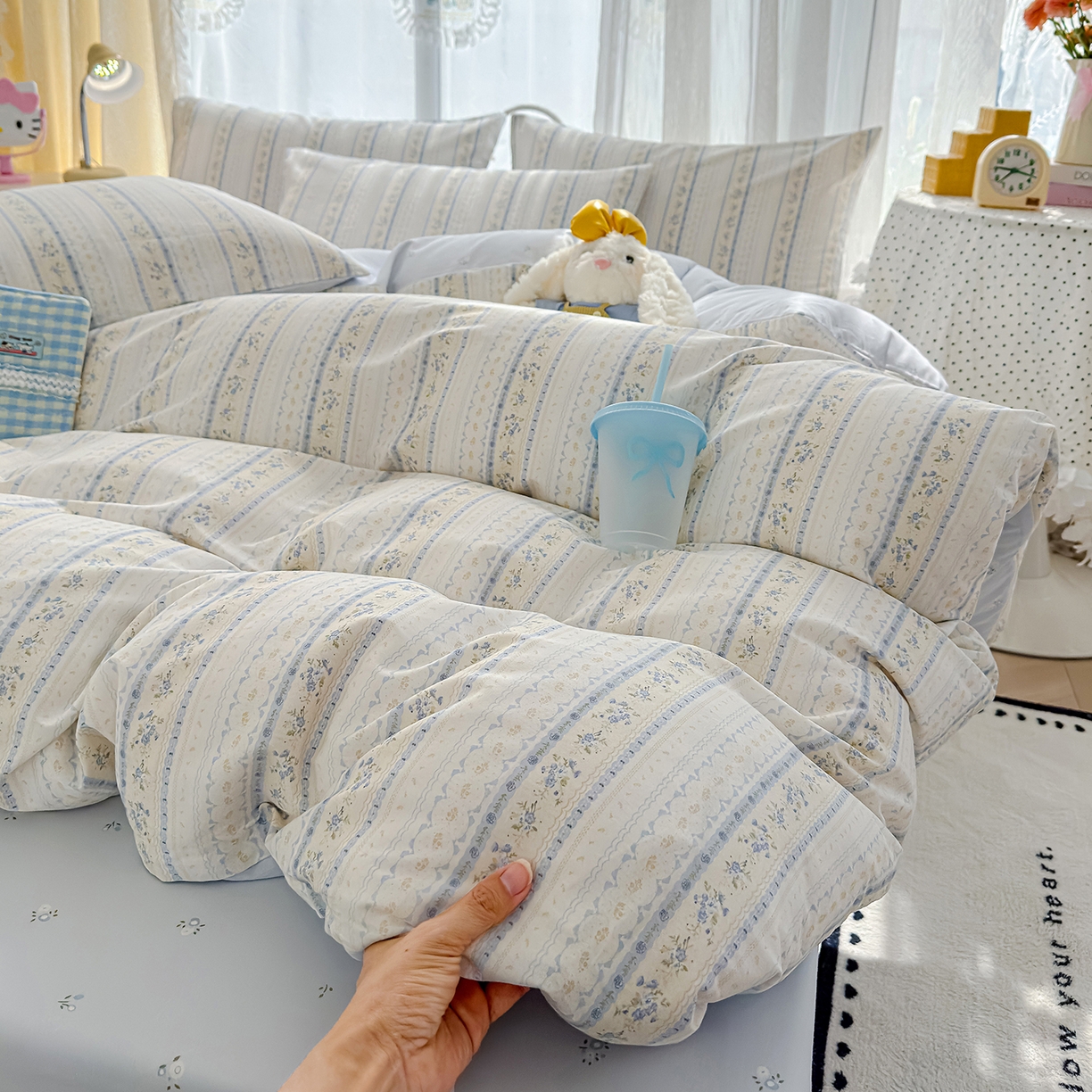 91家纺网 家纺一手货源 找家纺 铺尚美家纺 2026新款12868新疆全棉纯棉单品被套系列（提供质检报告） 浅纹蓝