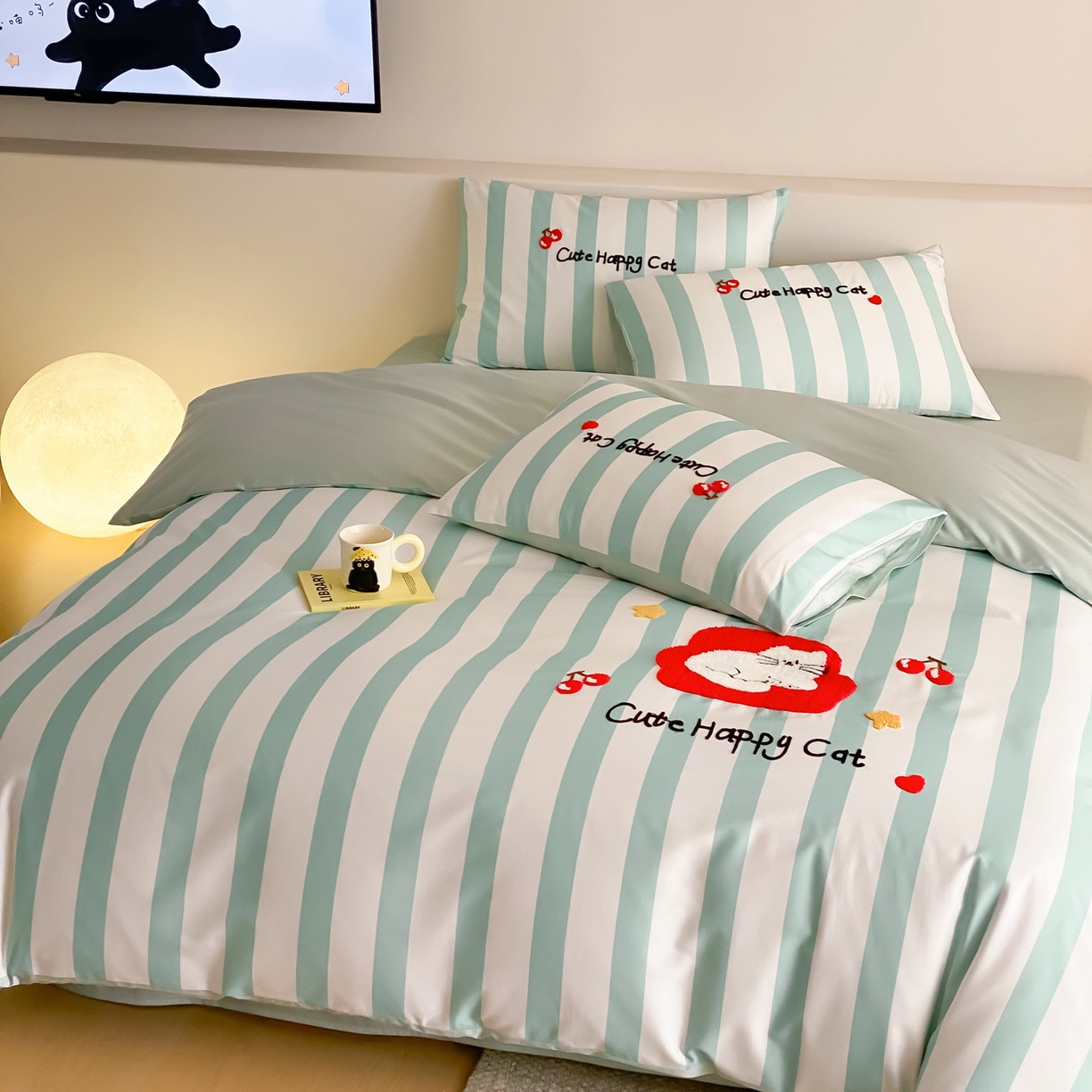 91家纺网 家纺一手货源 找家纺 如一 2026新款50S数码全棉长绒棉纯棉毛巾绣四件套 沙发猫