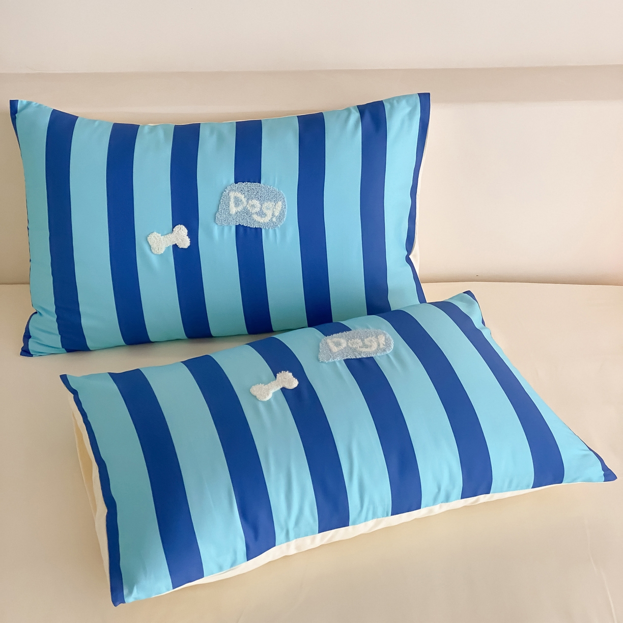 91家纺网 家纺一手货源 找家纺 如一 2026新款50S数码全棉长绒棉纯棉毛巾绣四件套 条纹狗