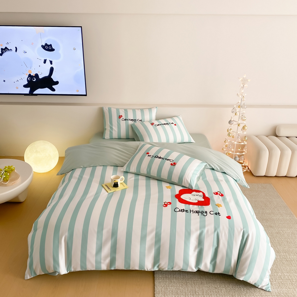 91家纺网 家纺一手货源 找家纺 如一 2026新款50S数码全棉长绒棉纯棉毛巾绣四件套 沙发猫