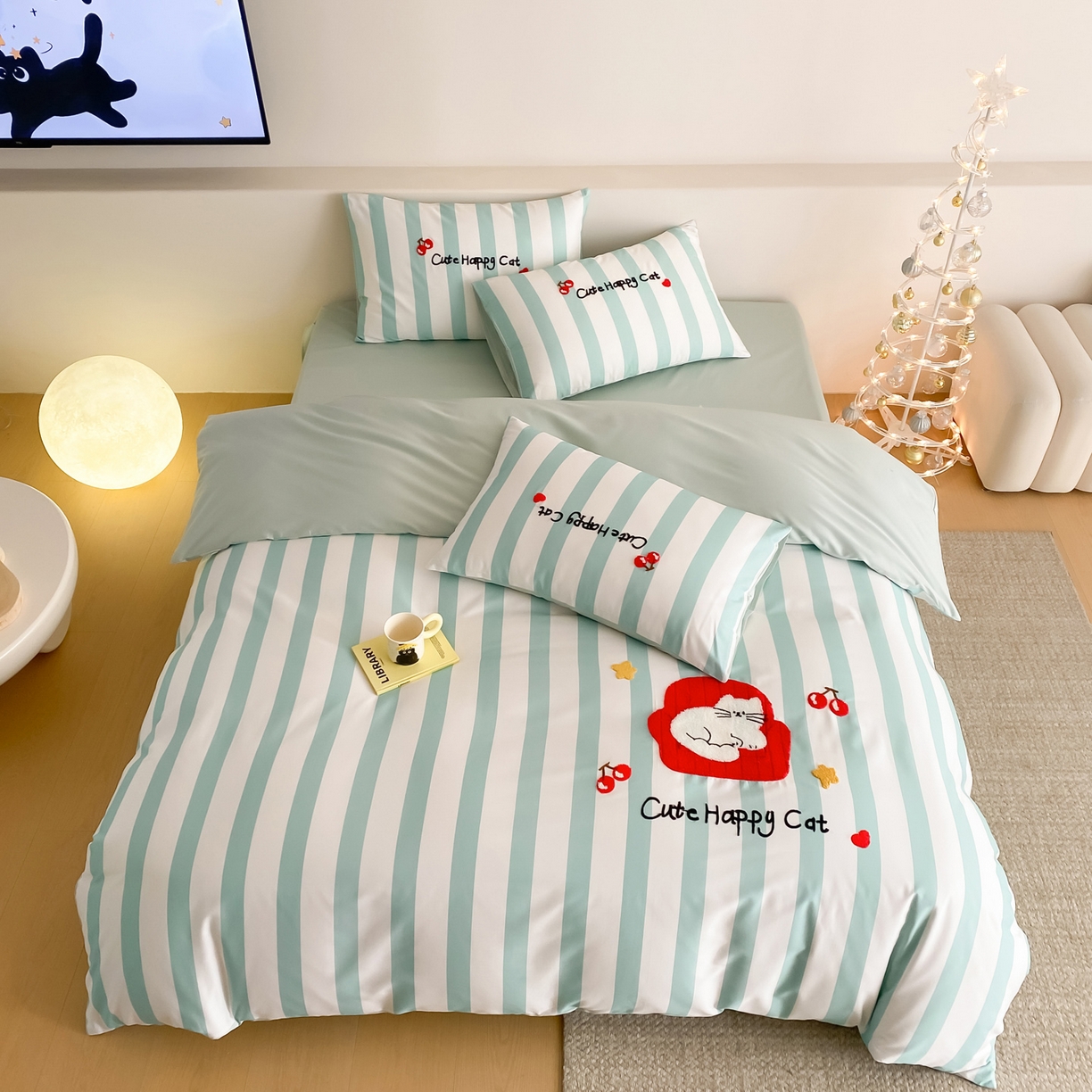 91家纺网 家纺一手货源 找家纺 如一 2026新款50S数码全棉长绒棉纯棉毛巾绣四件套 沙发猫