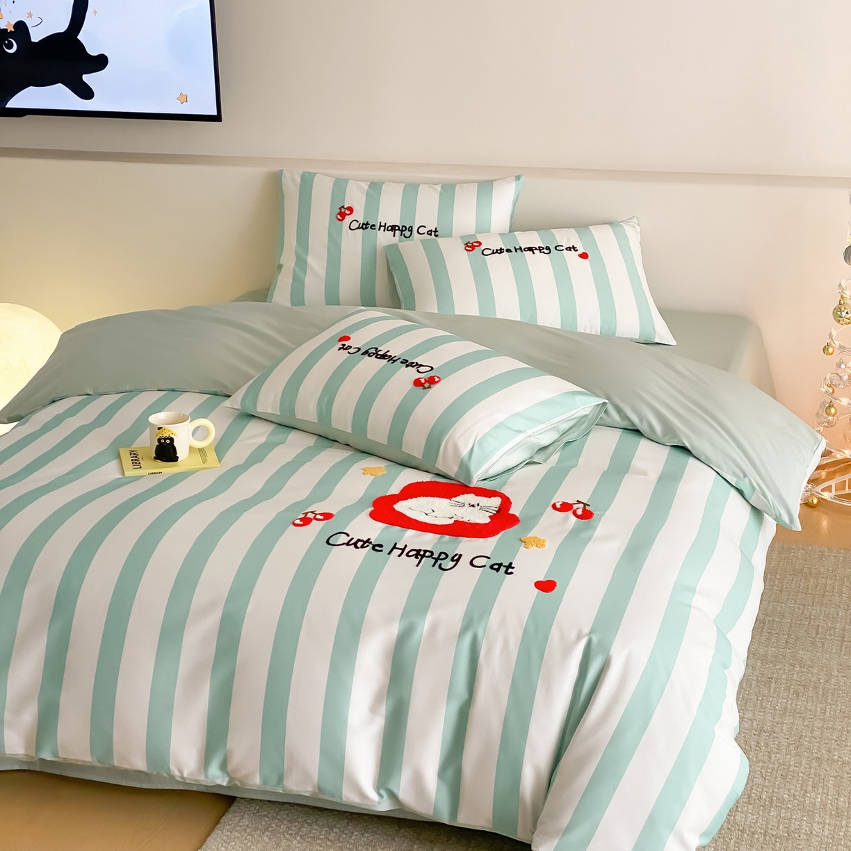 91家纺网 家纺一手货源 找家纺 如一 2026新款50S数码全棉长绒棉纯棉毛巾绣四件套 沙发猫