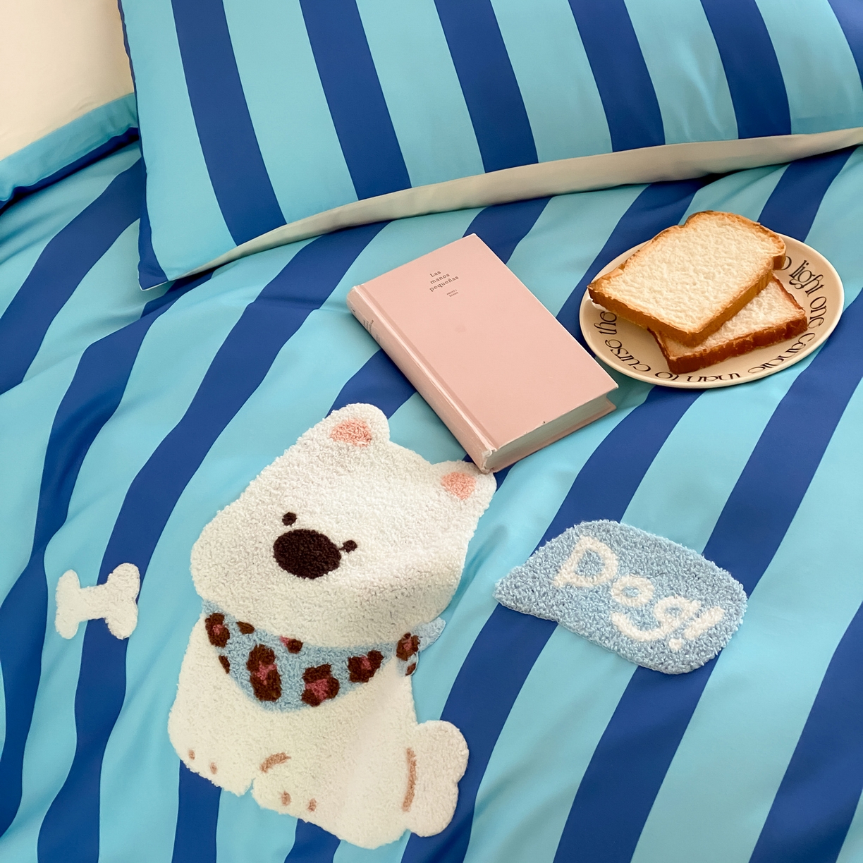 91家纺网 家纺一手货源 找家纺 如一 2026新款50S数码全棉长绒棉纯棉毛巾绣四件套 条纹狗