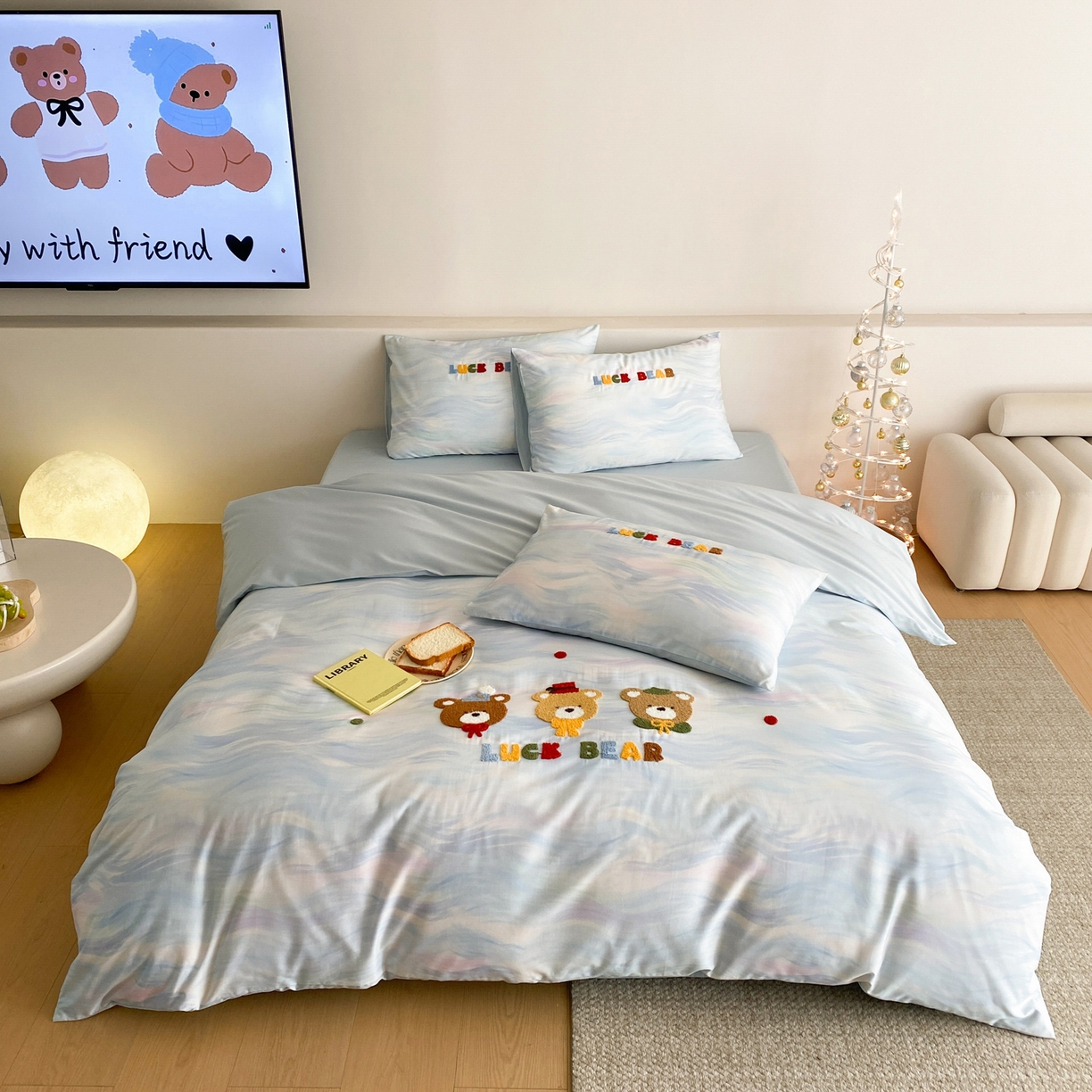 91家纺网 家纺一手货源 找家纺 如一 2026新款50S数码全棉长绒棉纯棉毛巾绣四件套 幸运熊