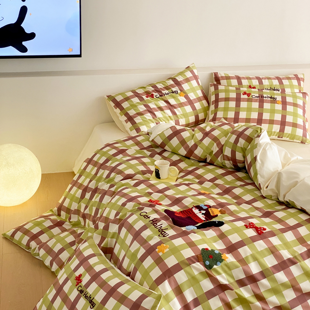 91家纺网 家纺一手货源 找家纺 如一 2026新款50S数码全棉长绒棉纯棉毛巾绣四件套 假日猫