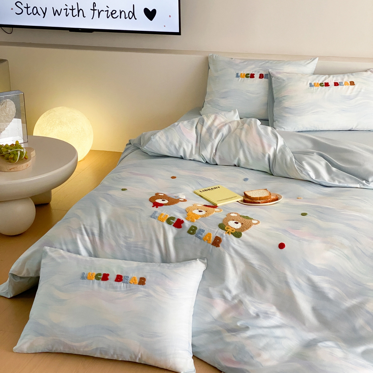 91家纺网 家纺一手货源 找家纺 如一 2026新款50S数码全棉长绒棉纯棉毛巾绣四件套 幸运熊