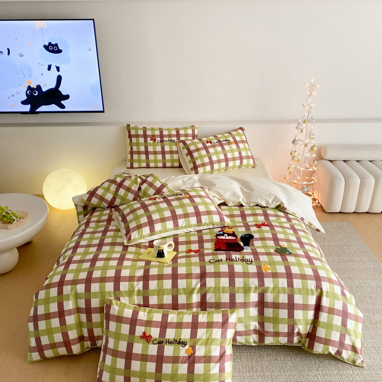 91家纺网 家纺一手货源 找家纺 如一 2026新款50S数码全棉长绒棉纯棉毛巾绣四件套 假日猫