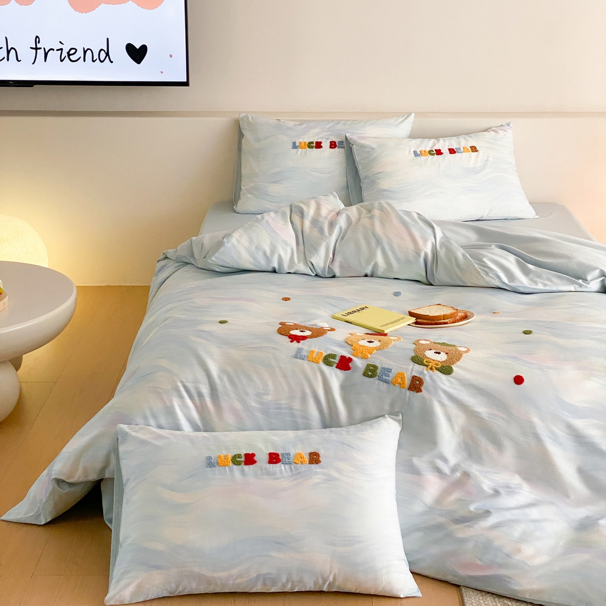 91家纺网 家纺一手货源 找家纺 如一 2026新款50S数码全棉长绒棉纯棉毛巾绣四件套 幸运熊