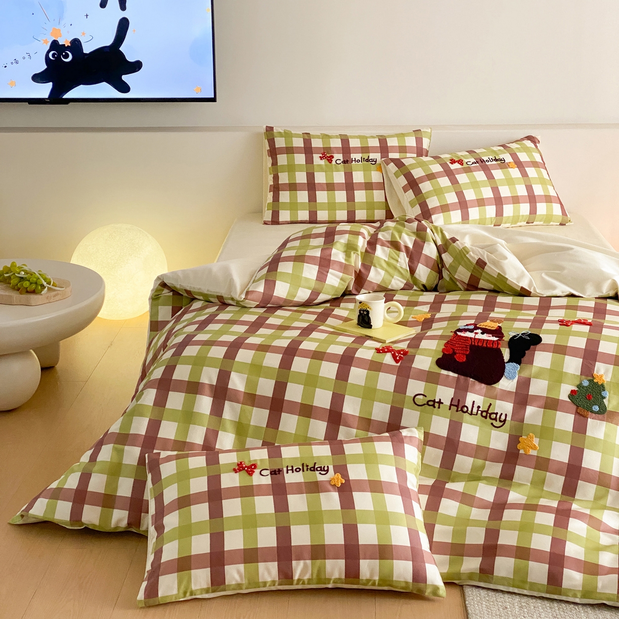 91家纺网 家纺一手货源 找家纺 如一 2026新款50S数码全棉长绒棉纯棉毛巾绣四件套 假日猫