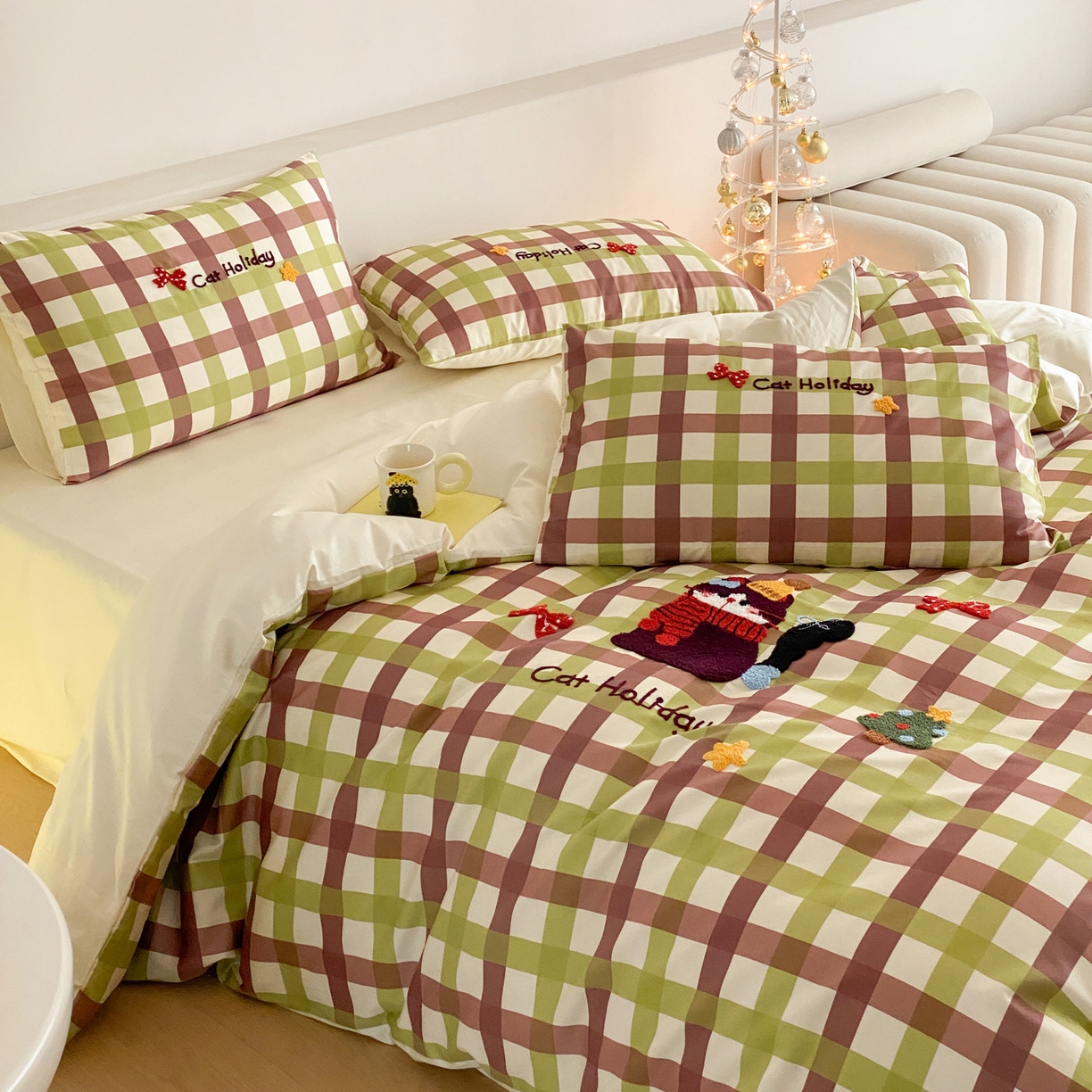 91家纺网 家纺一手货源 找家纺 如一 2026新款50S数码全棉长绒棉纯棉毛巾绣四件套 假日猫