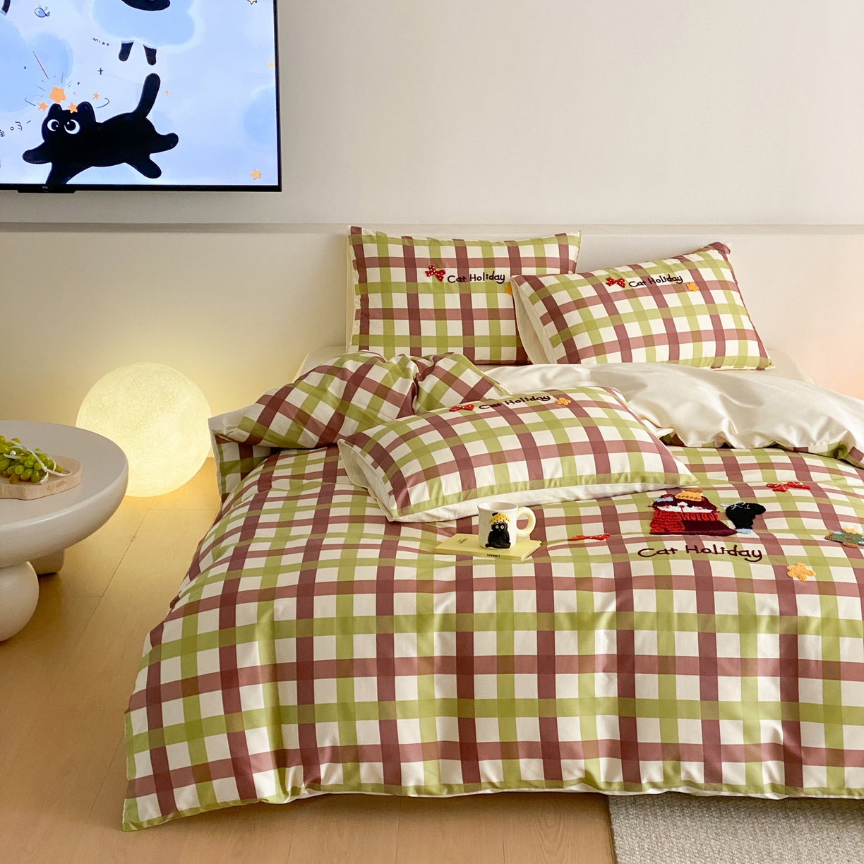 91家纺网 家纺一手货源 找家纺 如一 2026新款50S数码全棉长绒棉纯棉毛巾绣四件套 假日猫