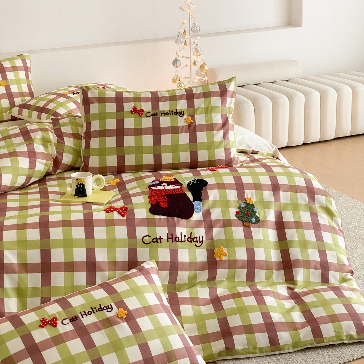 91家纺网 家纺一手货源 找家纺 如一 2026新款50S数码全棉长绒棉纯棉毛巾绣四件套 假日猫