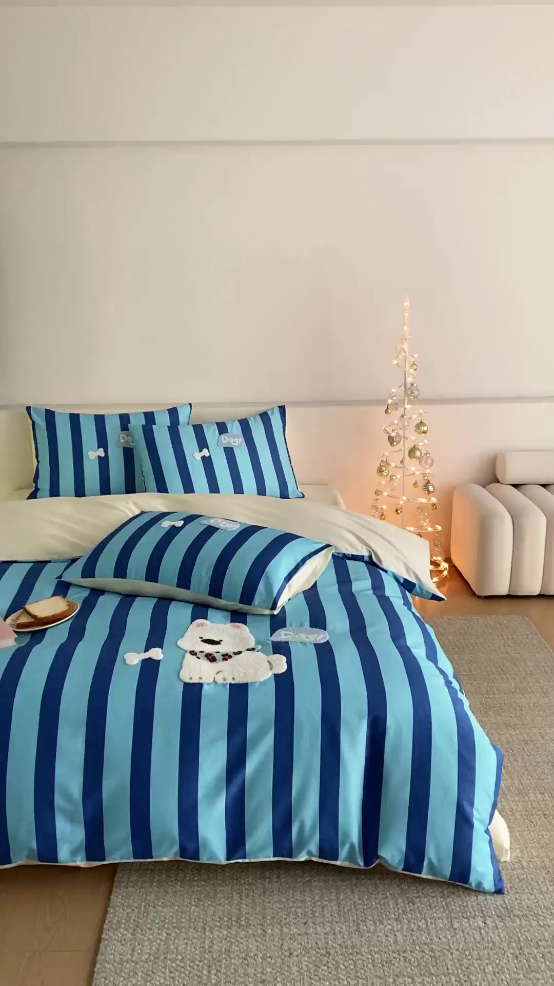 91家纺网 家纺一手货源 找家纺 如一 2026新款50S数码全棉长绒棉纯棉毛巾绣四件套 条纹狗