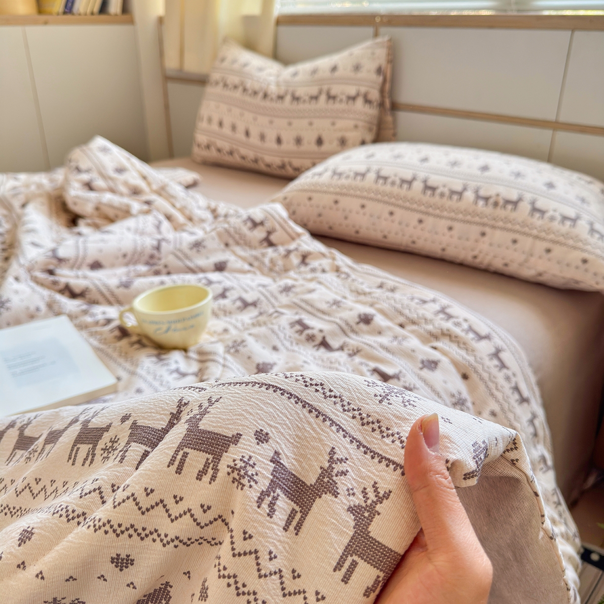 91家纺网 家纺一手货源 找家纺 老帅的工厂店 2026新款A类大豆色织提花夏被 北欧鹿织